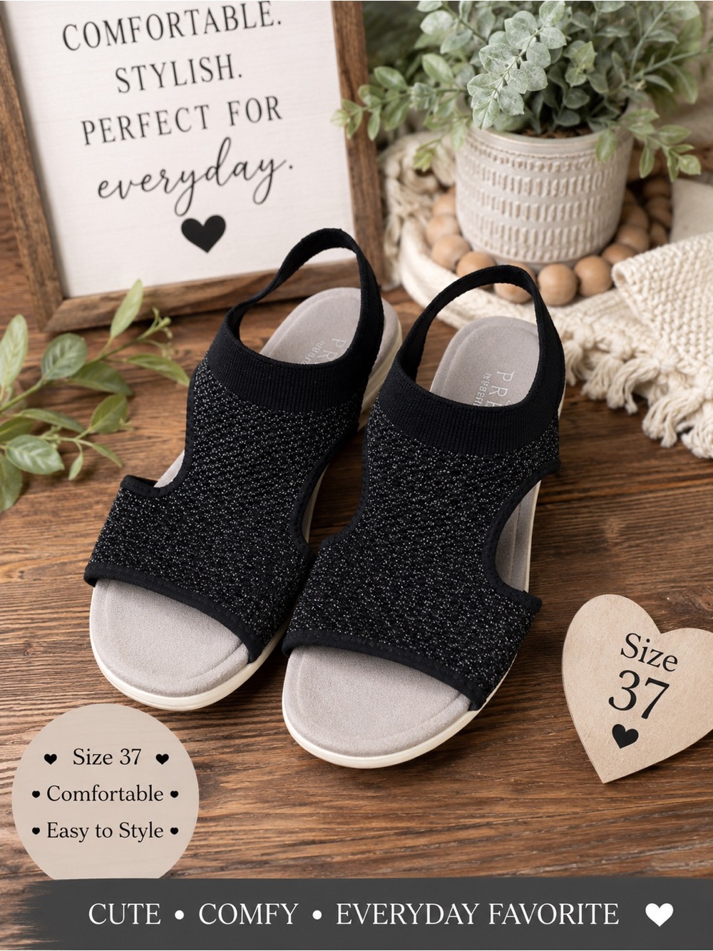 Traq by Alegria Black Knit Slingback Sandals